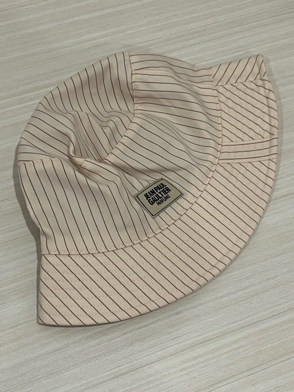 Jean Paul Gaultier Kids Cream Hat with Pink Pinstripes
